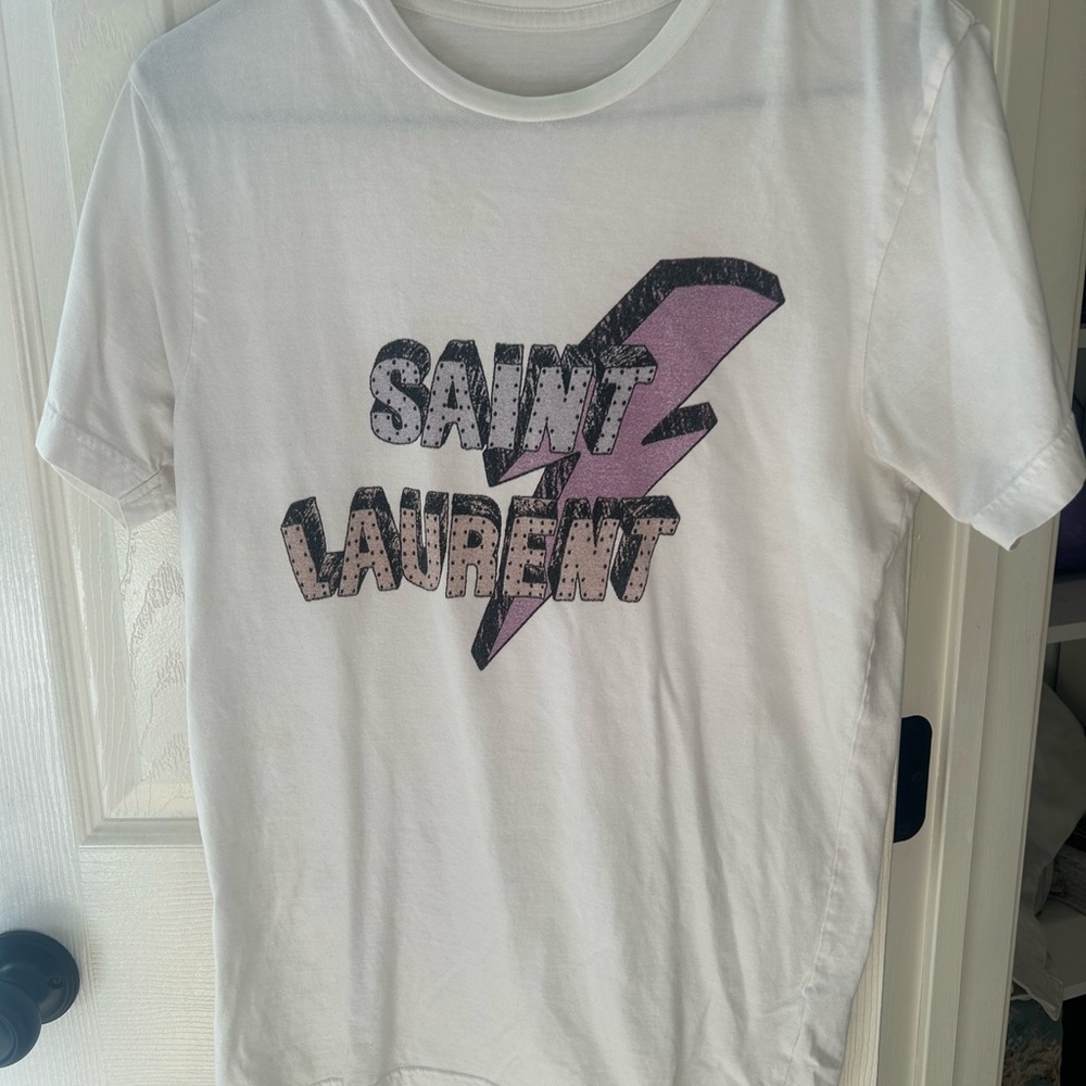 Saint Laurent Kids Tee in White and Purple